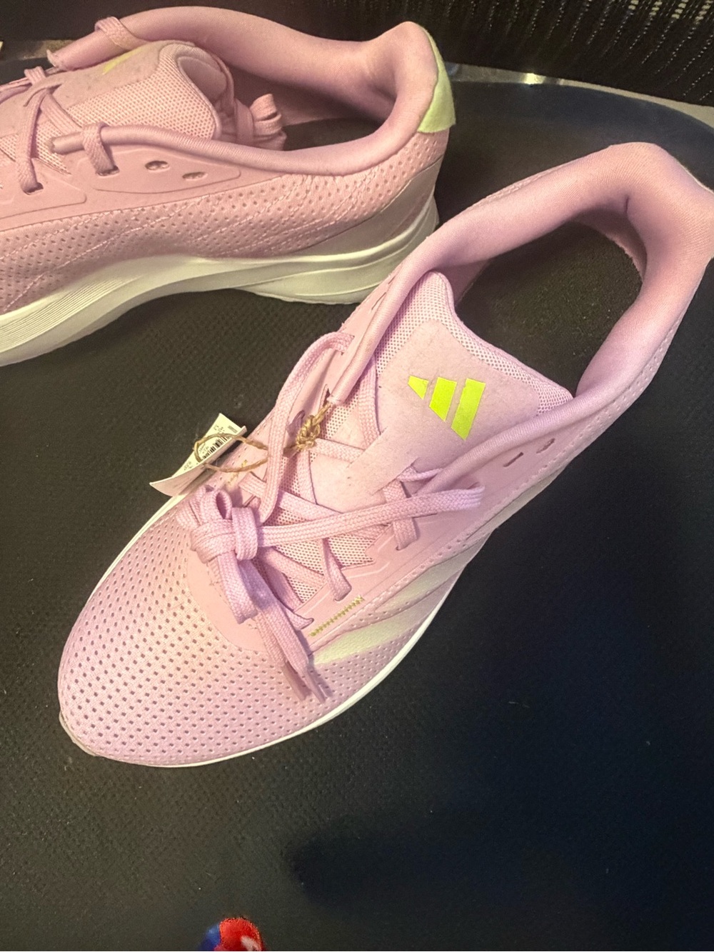 adidas Women’s Pink Sneakers with Neon Yellow Logo Accents - Picture 3 of 5